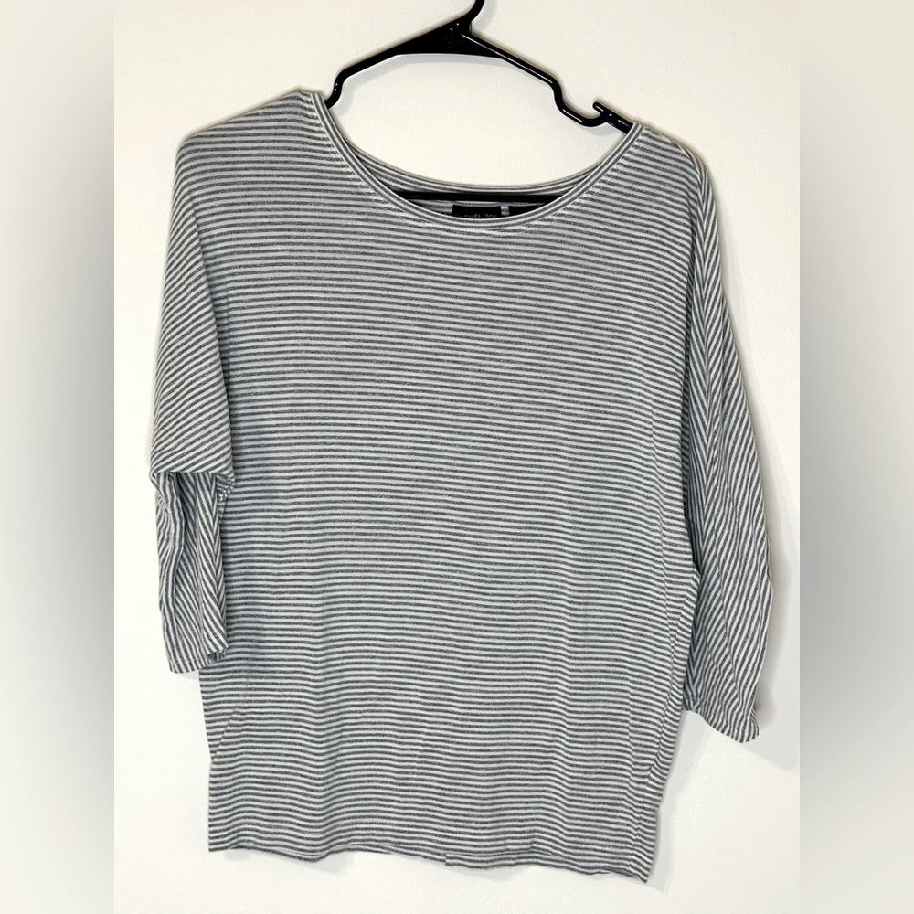 Rachel Zoe Grey/Ivory 3/4 Kimono Sleeve Blouse, Size Small
